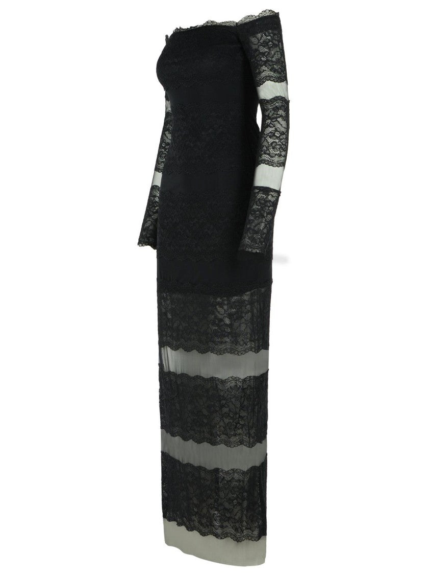 Blumarine Long Dress In Black Stretch Nylon