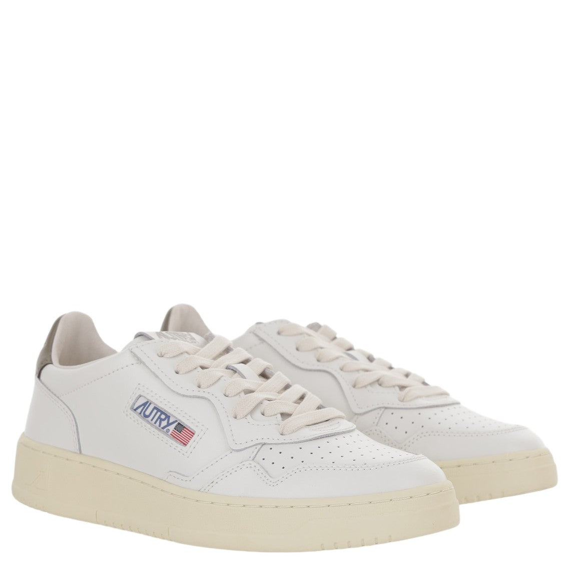Autry White Brown Medalist Low Leather Sneakers