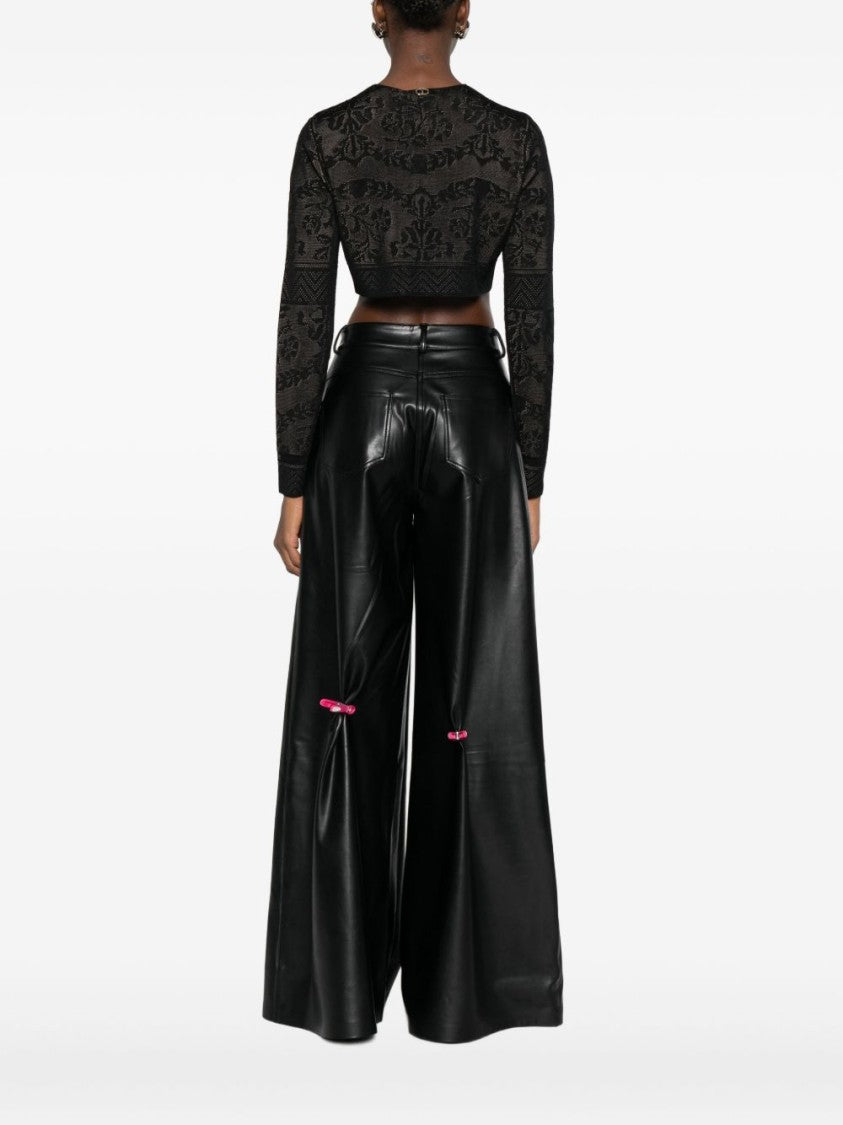 Twin-Set Cropped Sweater With Black Lace Overlay