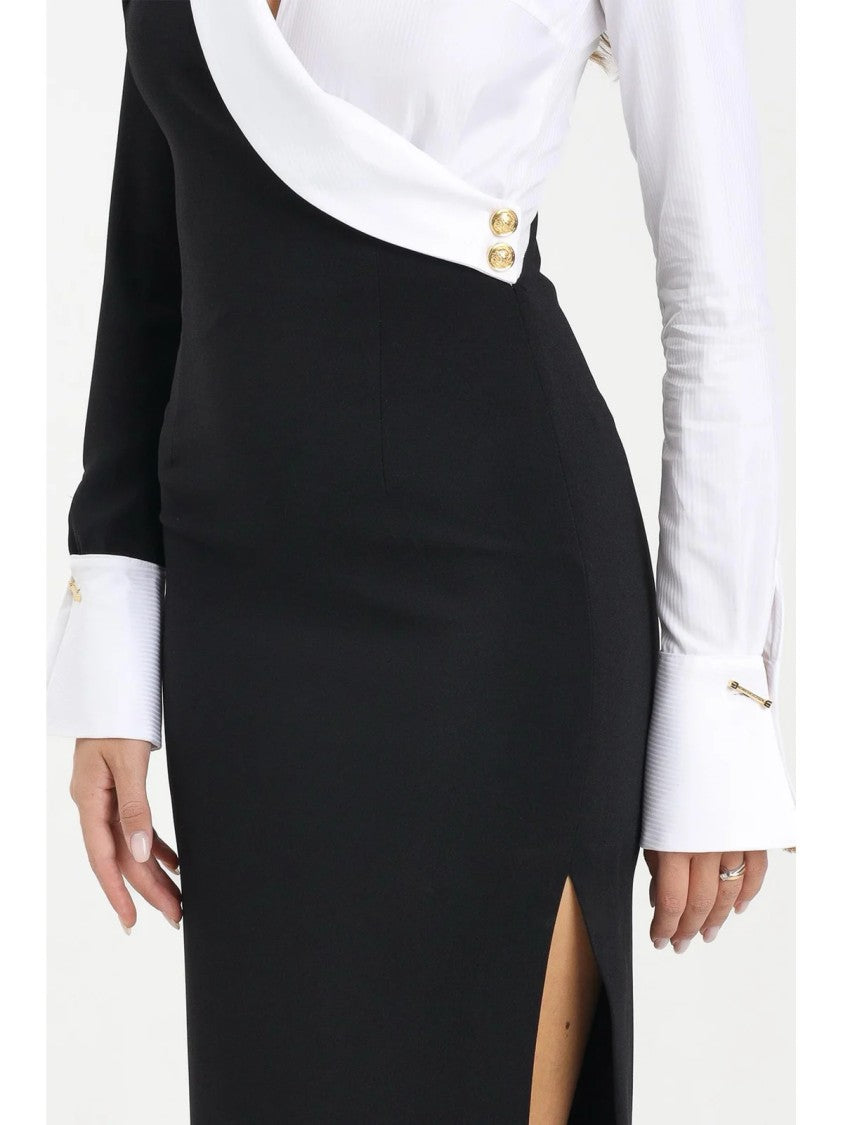 Red Carpet E. Franchi Two-Tone Maxi Dress With Deep V-Neck And Side Slit