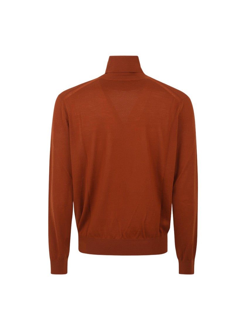 Saint Laurent Finely Knitted Turtleneck Sweater In Rich Rust