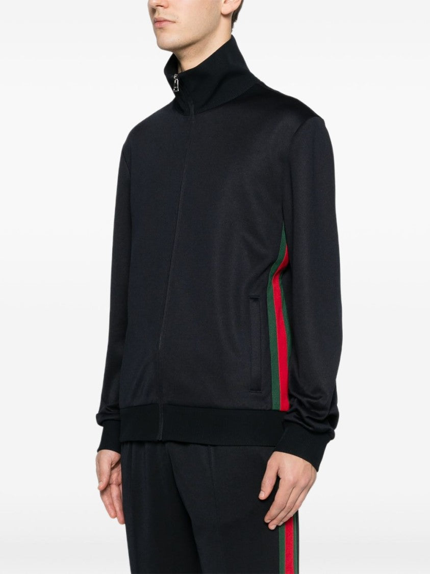 Gucci High-Collar Black Jacket With Bold Stripe Accents