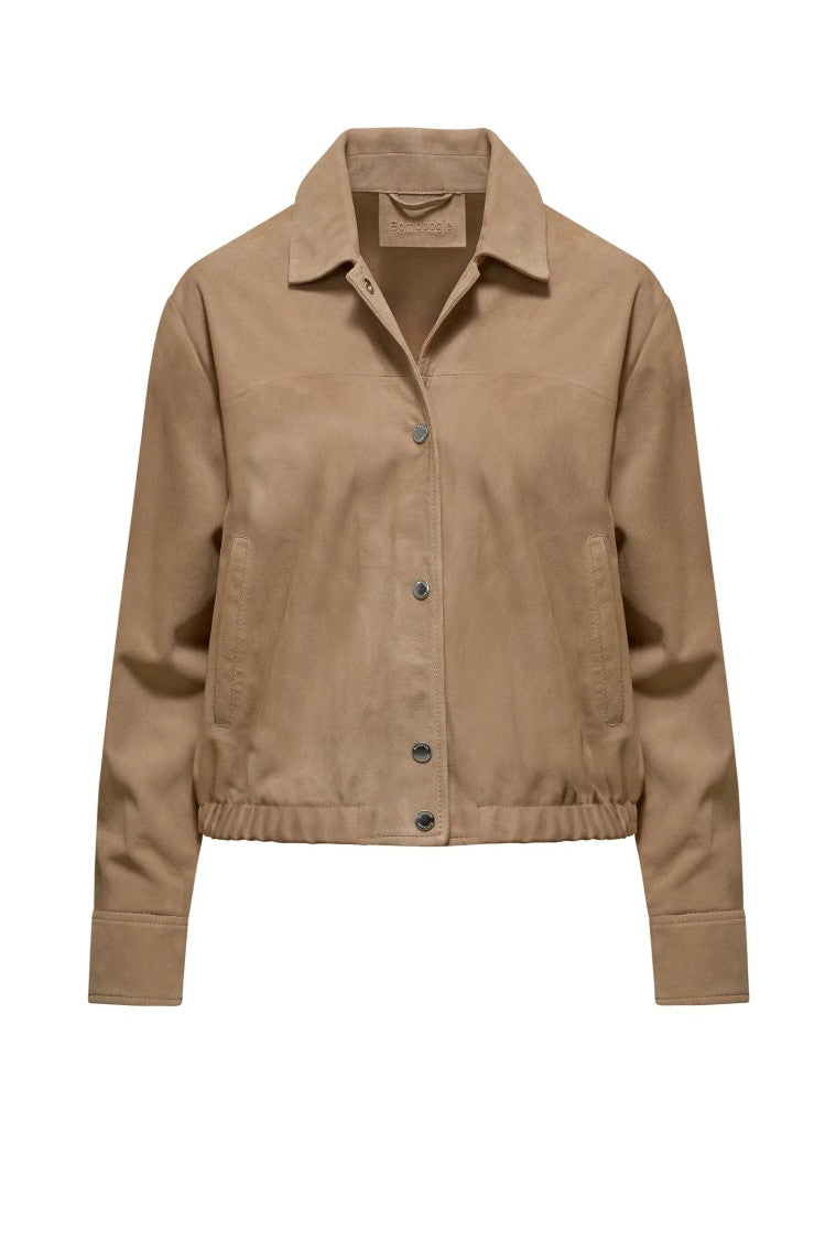 Bomboogie Cropped Genuine Suede Windbreaker With Classic Collar