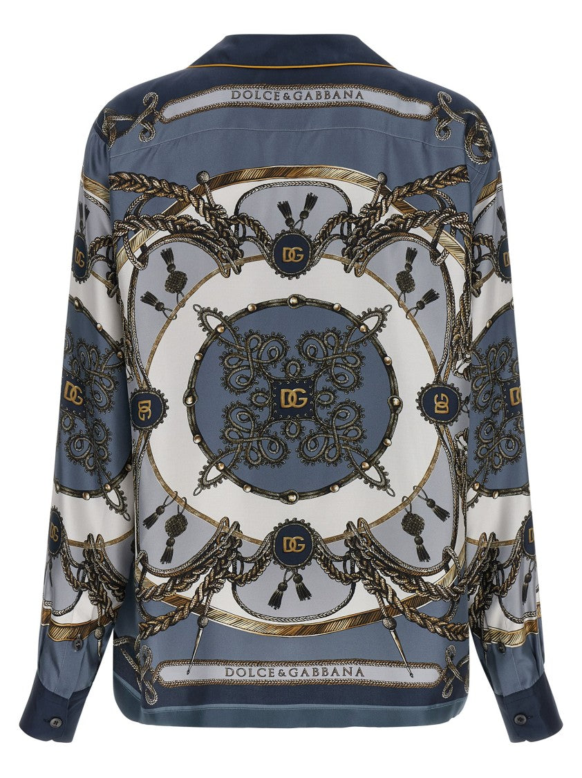 Dolce & Gabbana 'Cargo' Print Silk Twill Bowling Shirt