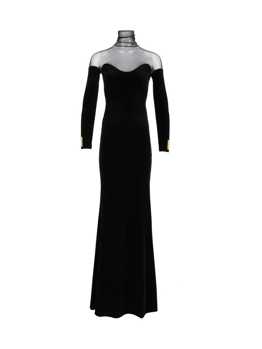 Elisabetta Franchi Black Sweetheart Mesh Maxi Dress