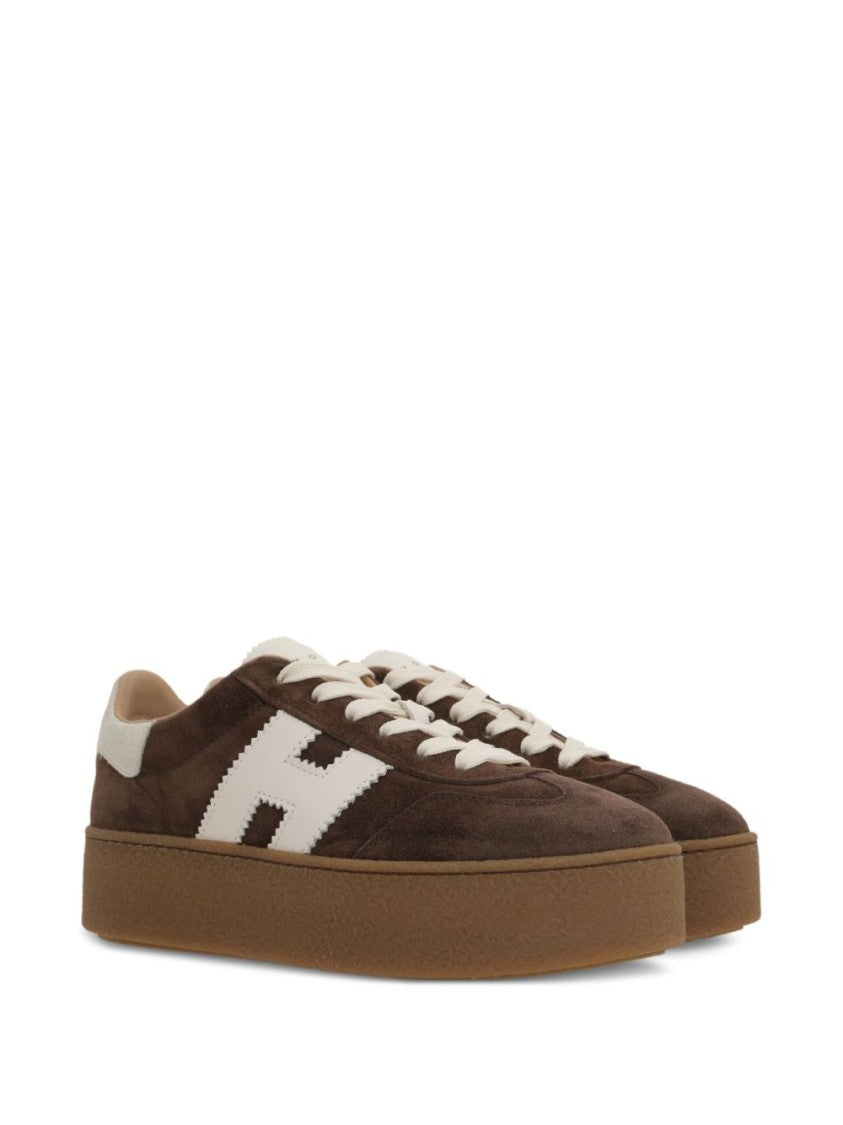 Hogan Brown Suede Sneakers With Platform Sole And Textured Back