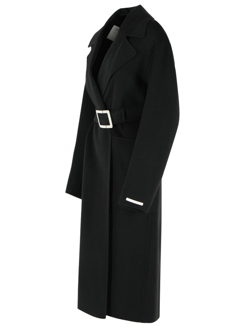 Sportmax Cose' Robe Coat In Pure Black Virgin Wool
