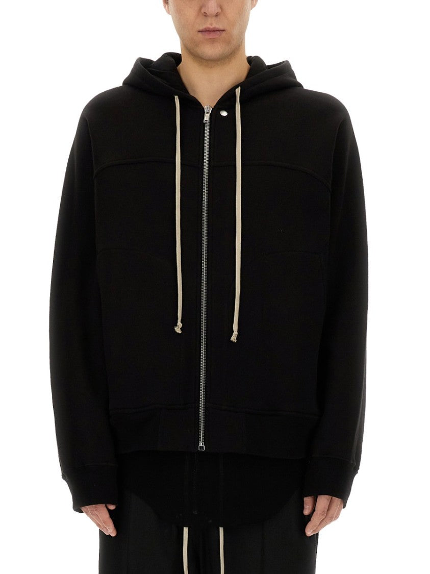Rick Owens Full-Zip Black Hoodie With Spacious Hood