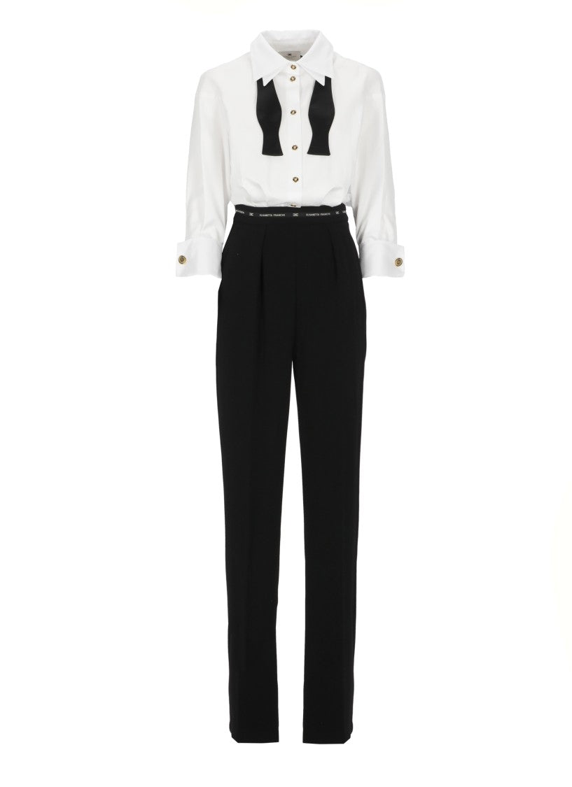 Elisabetta Franchi Classic Black And White Crepe Jumpsuit