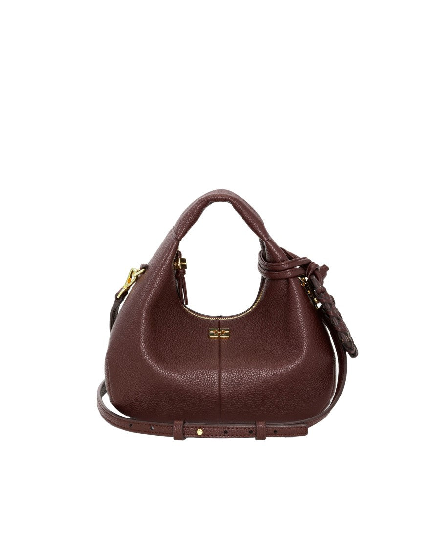 Ganni Mini Hobo Handbag With Adjustable Strap And Mirror Tag