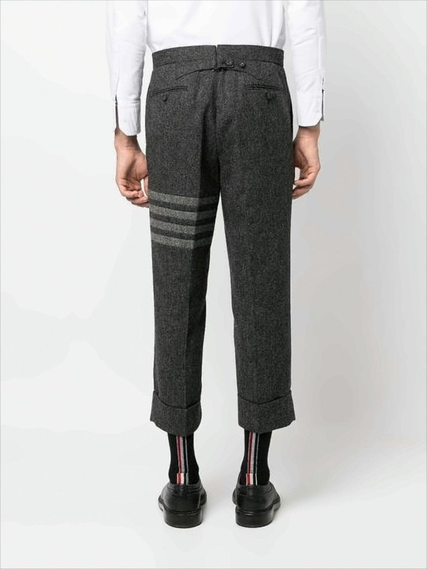 Thom Browne Tailored Cropped Suit Pants With Herringbone Texture And Four-Stripe Detail