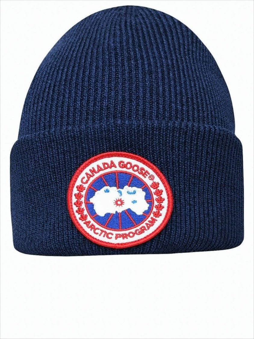 Canada Goose Ribbed Wool Beanie With Folded Cuff And Embroidered Patch