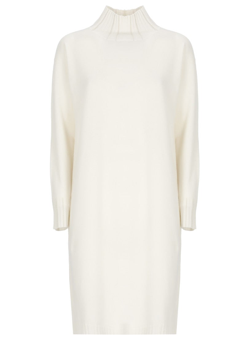Fabiana Filippi Ivory Wool Blend Mini Dress With High Neck