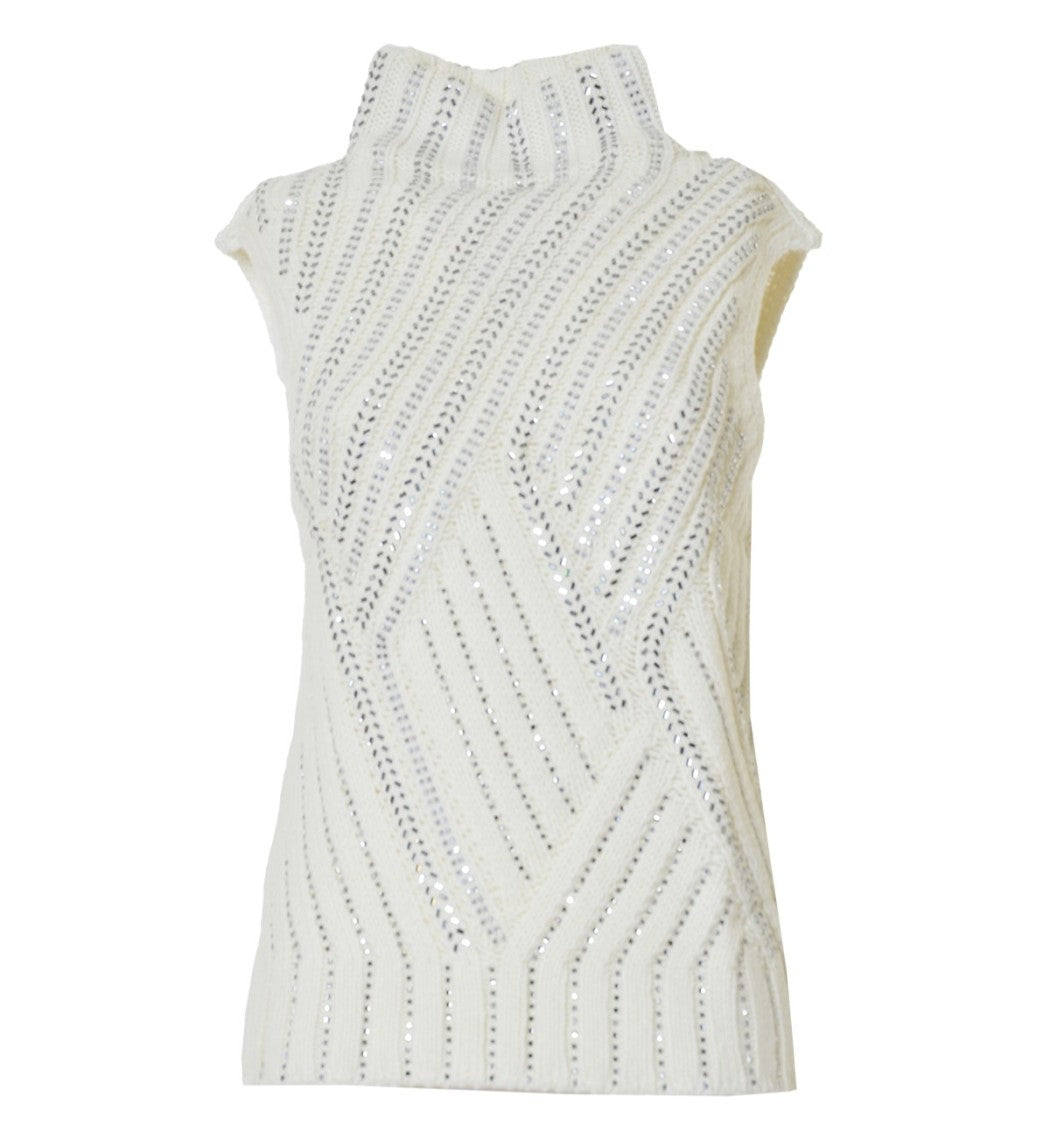 Ermanno Scervino Cream Virgin Wool Vest With Crystals