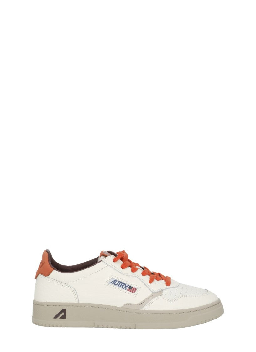 Autry White Grey Suede Orange Accents Low-Top Sneakers