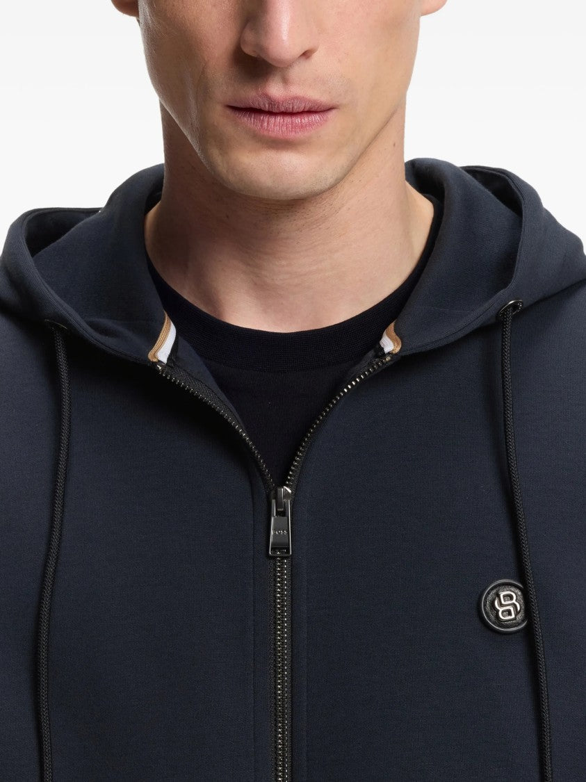 Hugo Boss Minimalist Zip-Up Hoodie With Drawstring Hood And Logo Patch