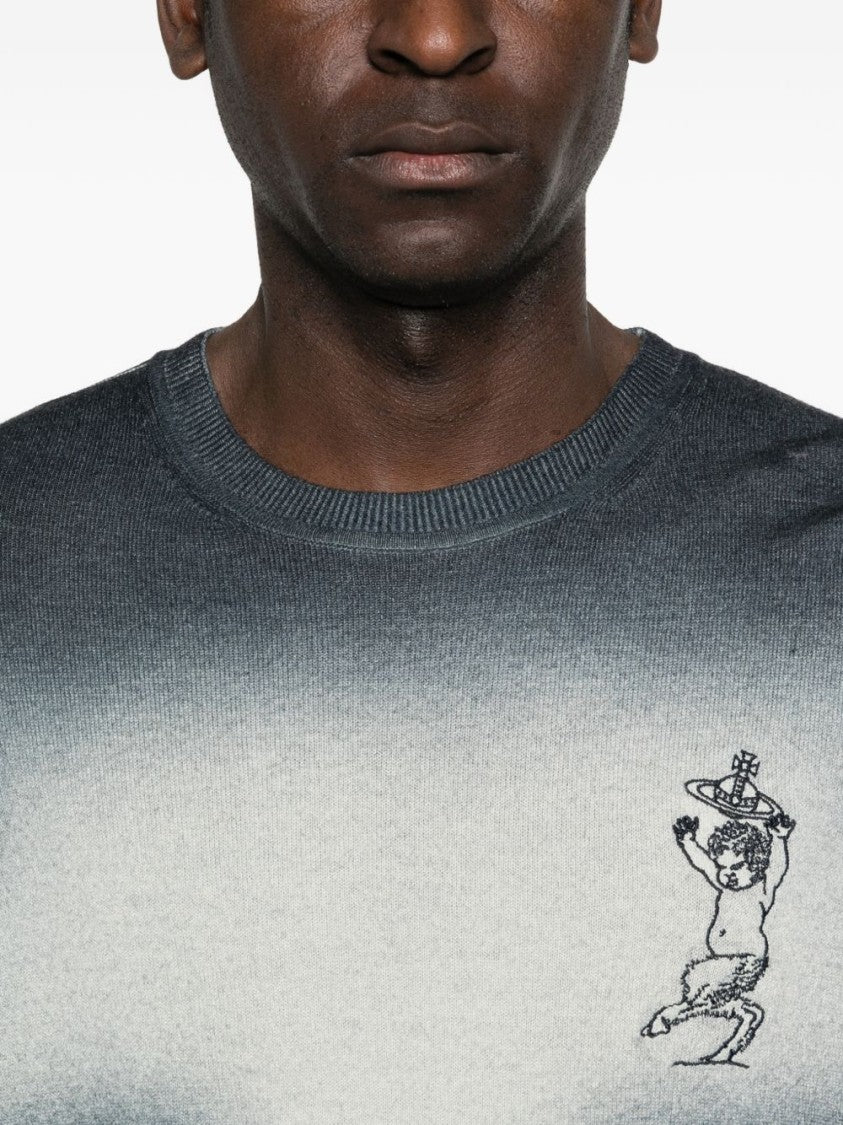 Vivienne Westwood Blue Gradient Knit Ribbed Detail T-Shirt