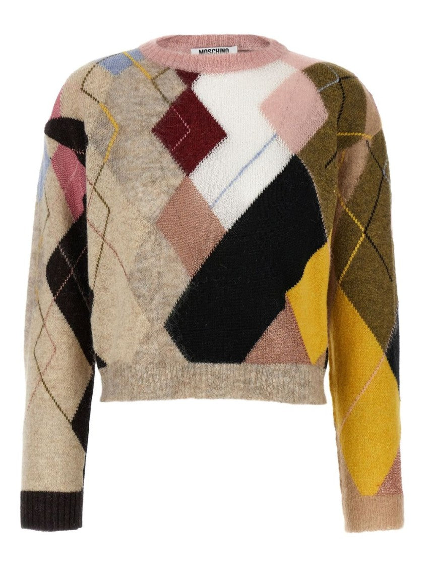 Moschino Multicolor Diamond Pattern Knit Sweater
