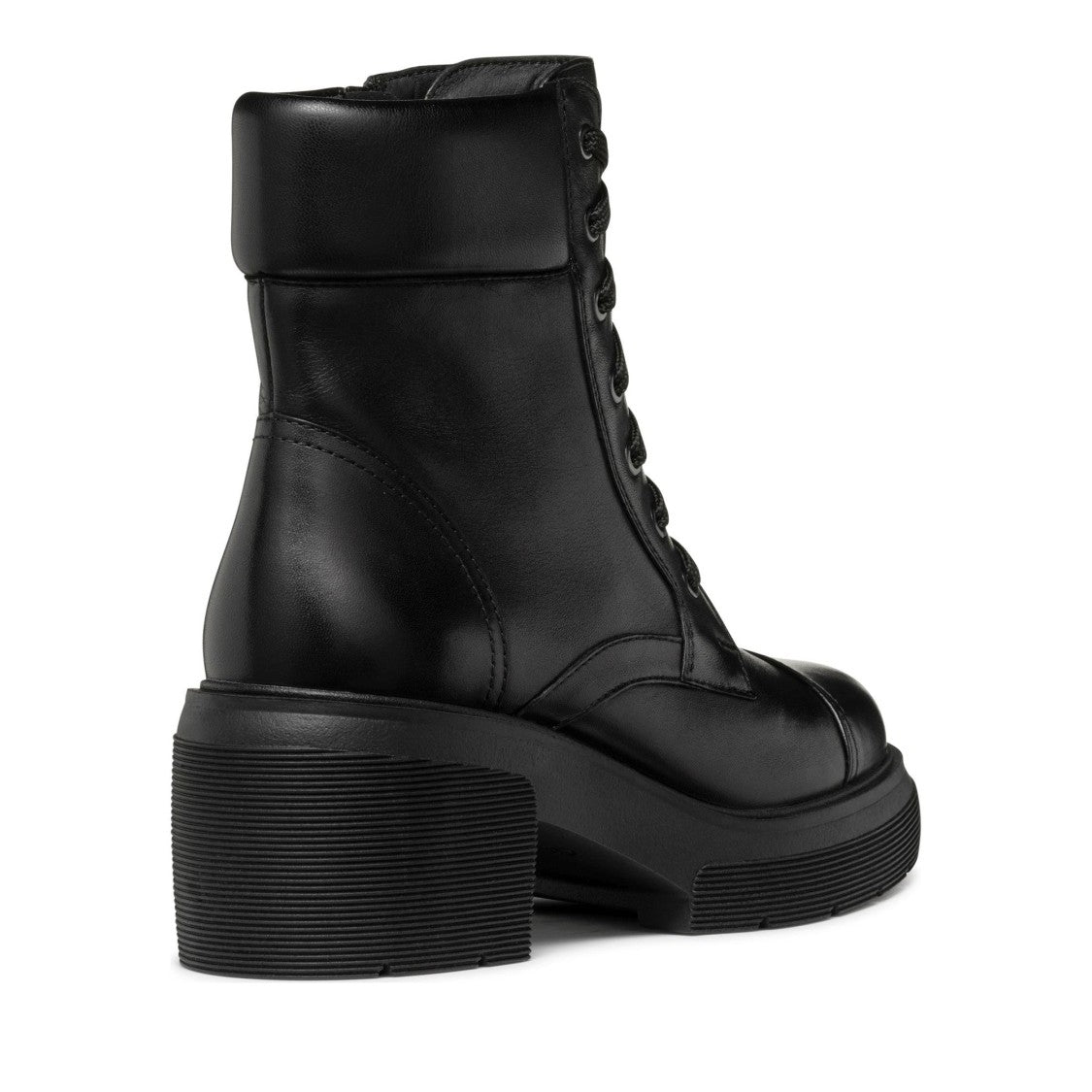 Geox Black Spherica Ec1 Smooth Leather Lace-Up Block Heel Boots