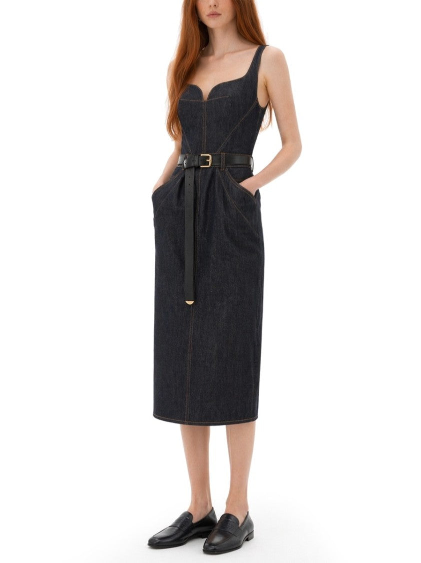 Givenchy Raw Denim Sweetheart Neckline Midi Dress