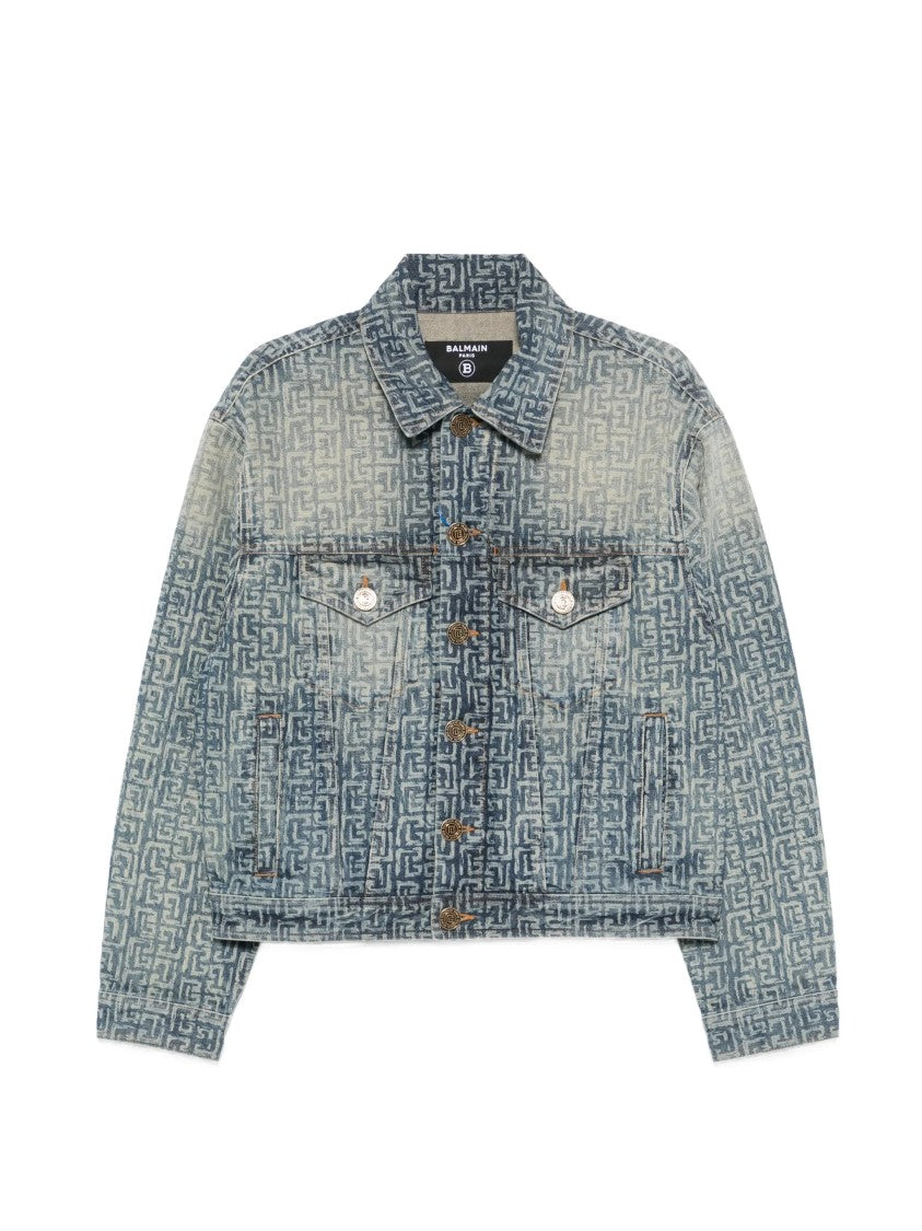 Balmain Faded Blue Monogram Denim Jacket