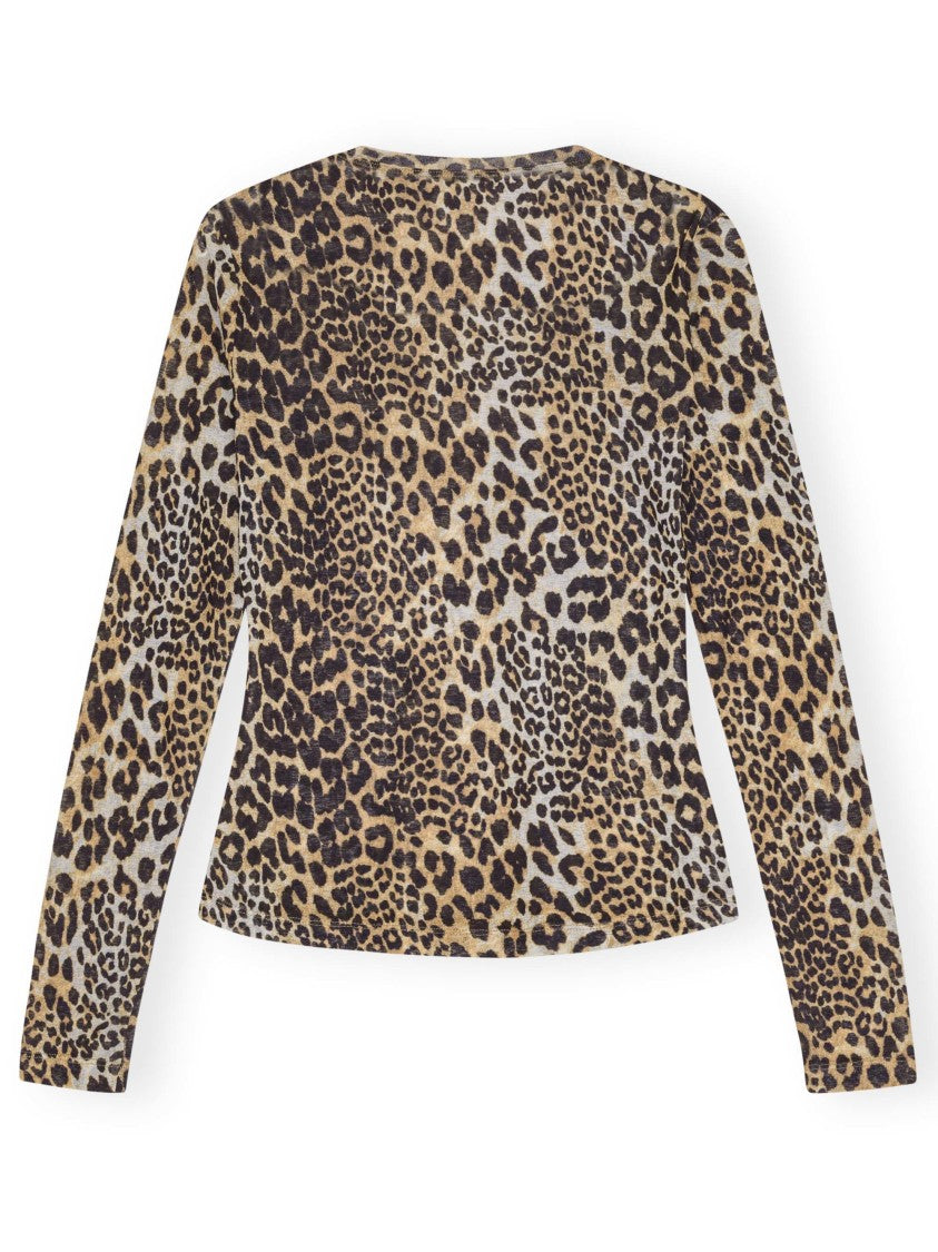 Ganni Printed Marl Mesh Long Sleeve Top