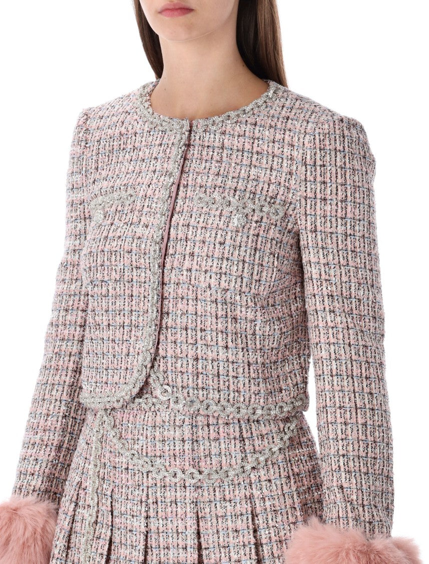 Self-Portrait Bouclé Jacket With Faux Fur Cuffs