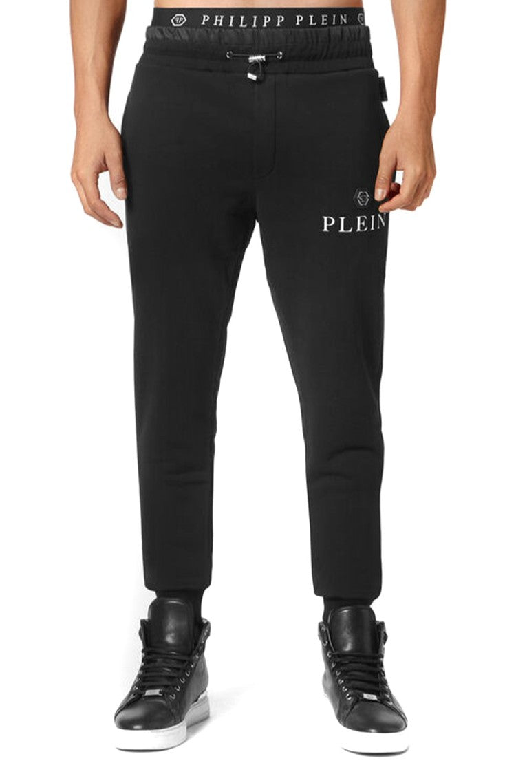 Philipp Plein Black Hexagon Logo Tapered Sweatpants