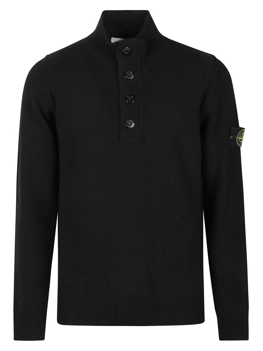 Stone Island Black Knit Pullover With High Ribbed Collar