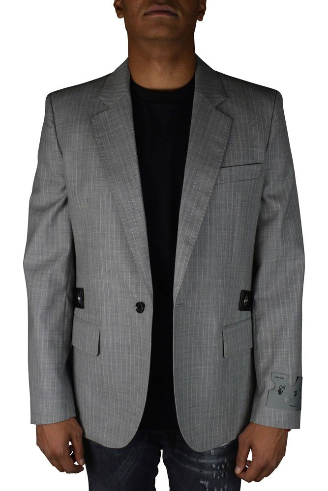 Off-White Pinstriped Wool Blazer With Signature Detail