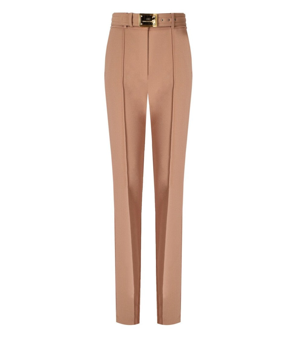 Elisabetta Franchi High-Waisted Nude Pants With Matching Belt