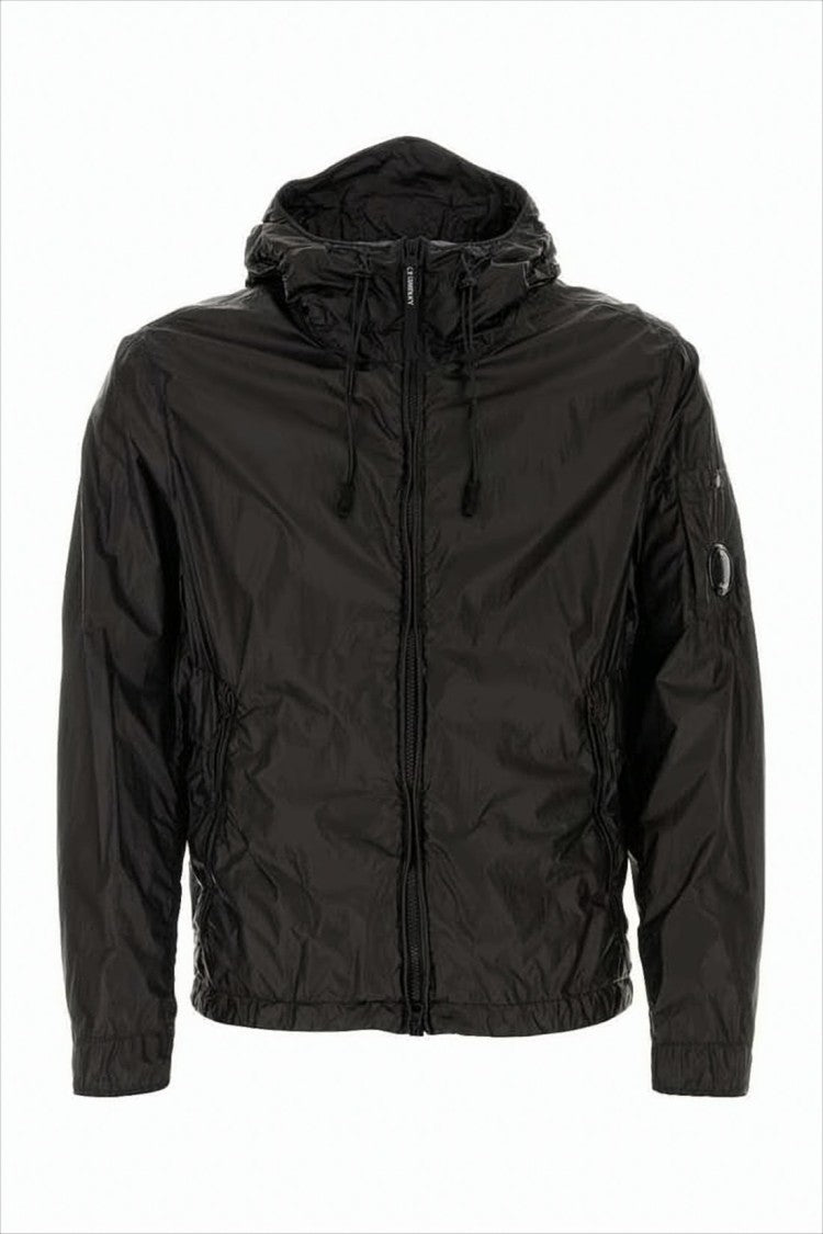 C.P. Company Lightweight Black Padded Jacket With Adjustable Hood And Logo Detail