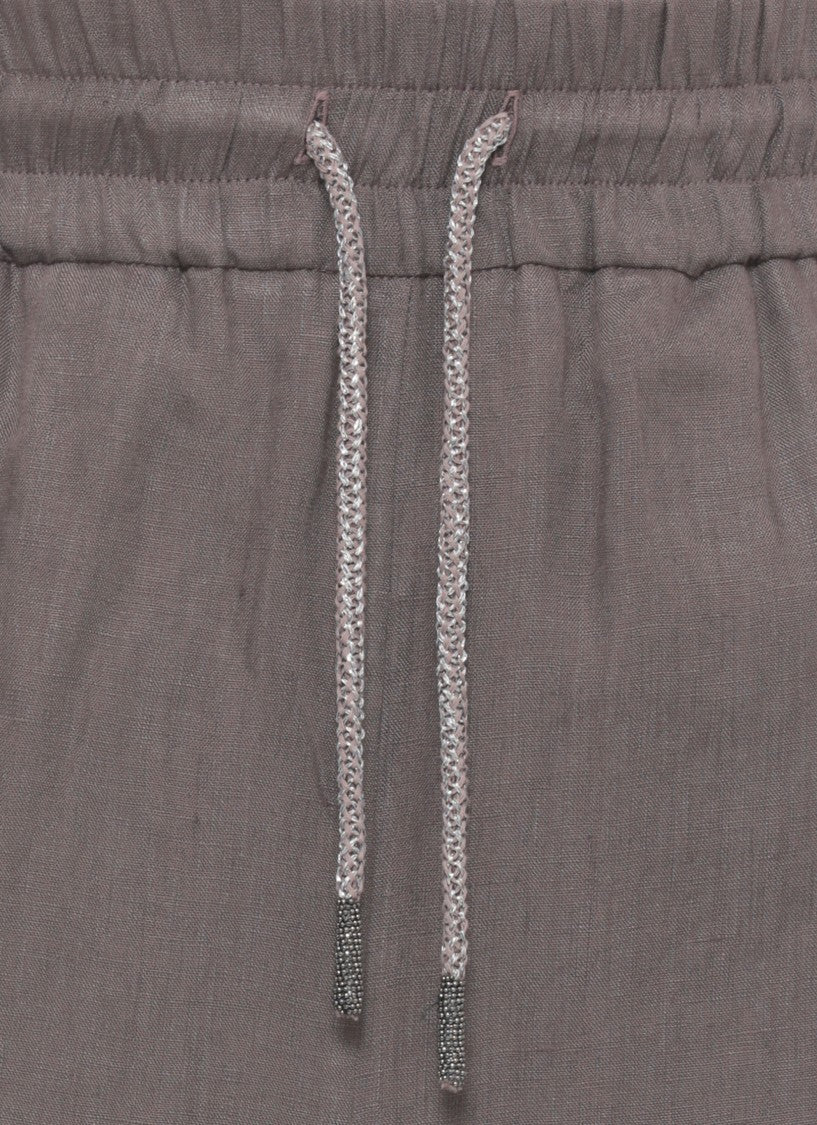 Panicale Brown Drawstring Linen Wide-Leg Pants