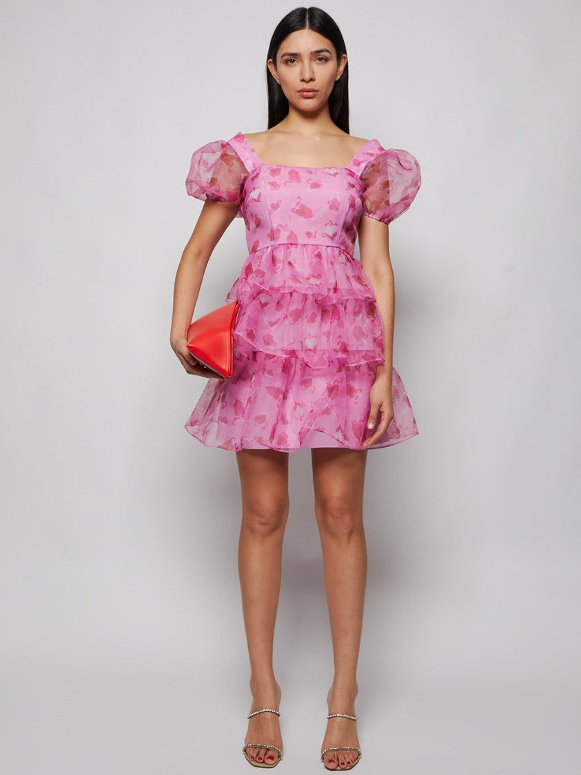 Hvn Mimi Tiered Heart Print Mini Dress