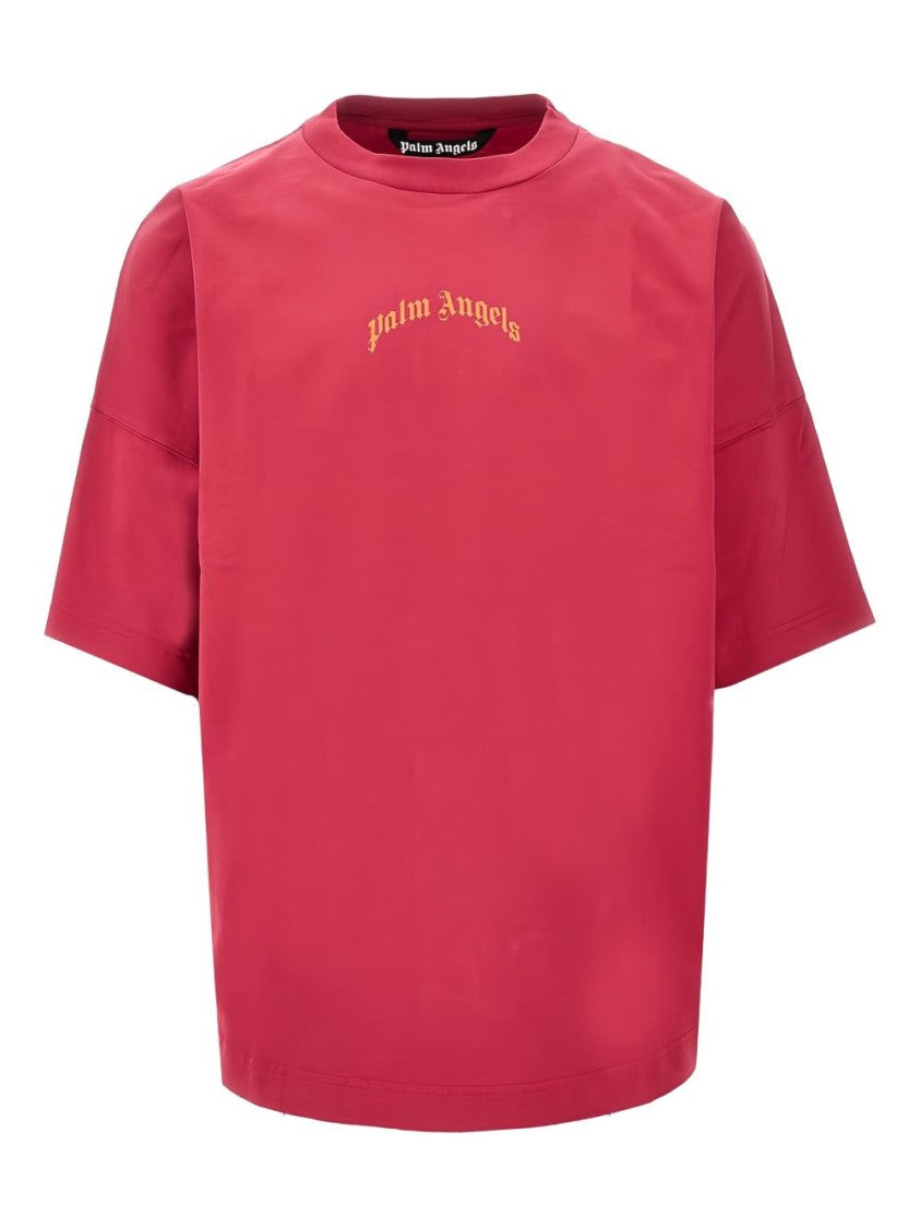 Palm Angels Fuchsia Crew Neck T-Shirt With Logo Detail