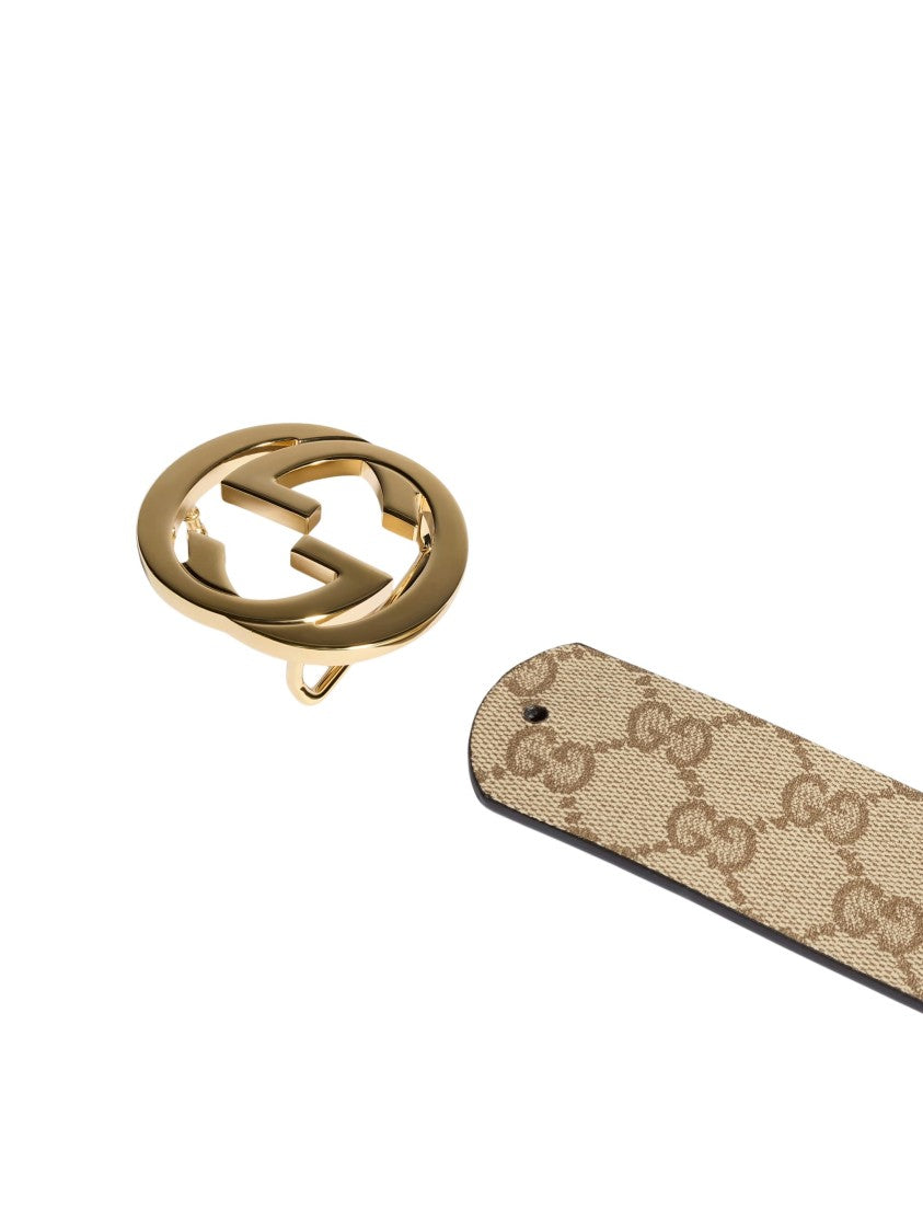 Gucci Reversible Sand Brown Coated Gg Canvas Belt