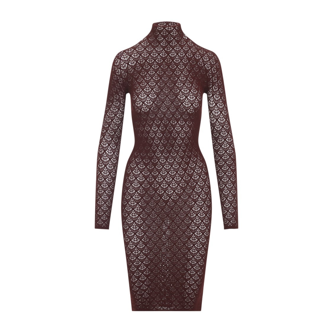 Wolford High-Neck Lace Midi Dress With Scallop Detail And Fitted Silhouette