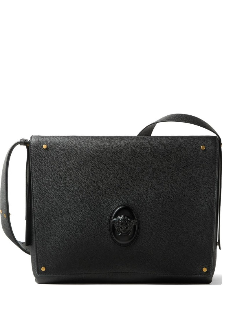 Versace Black Structured Rectangular Silk Nylon Shoulder Bag
