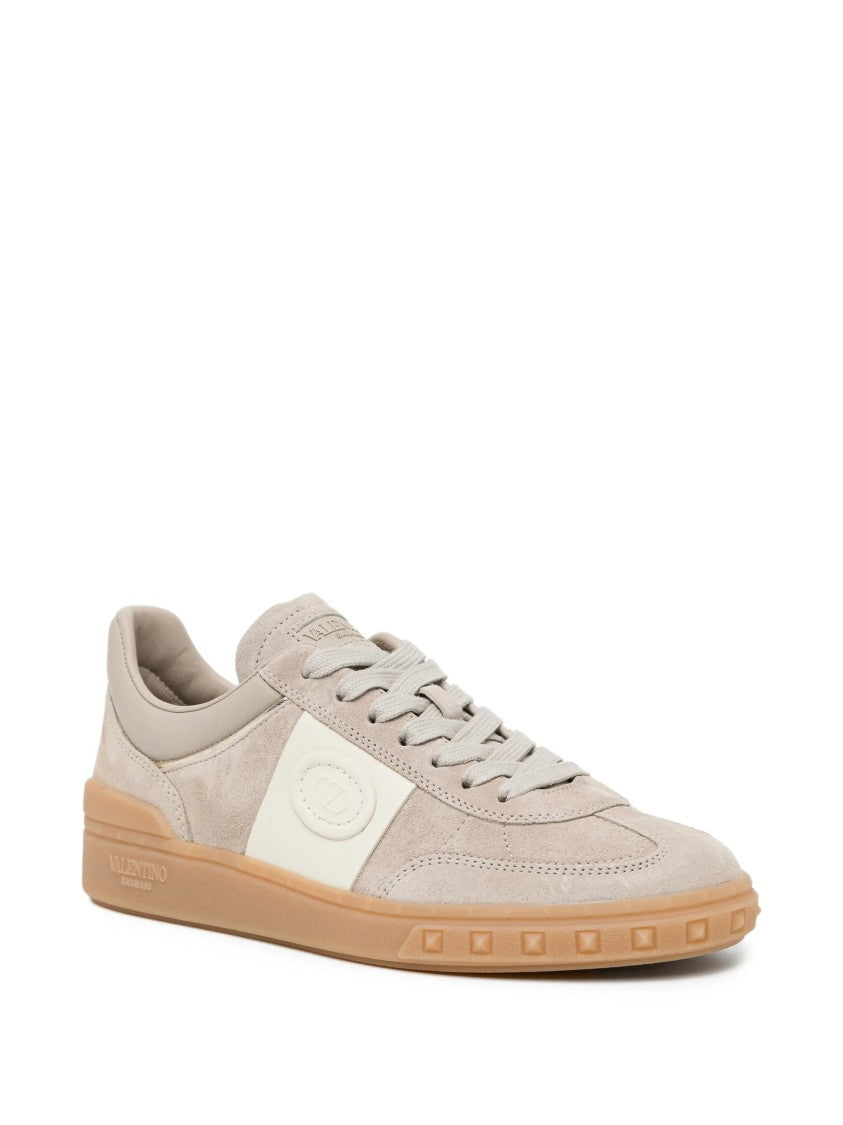 Valentino Beige Low-Top Suede Mixed-Material Sneakers