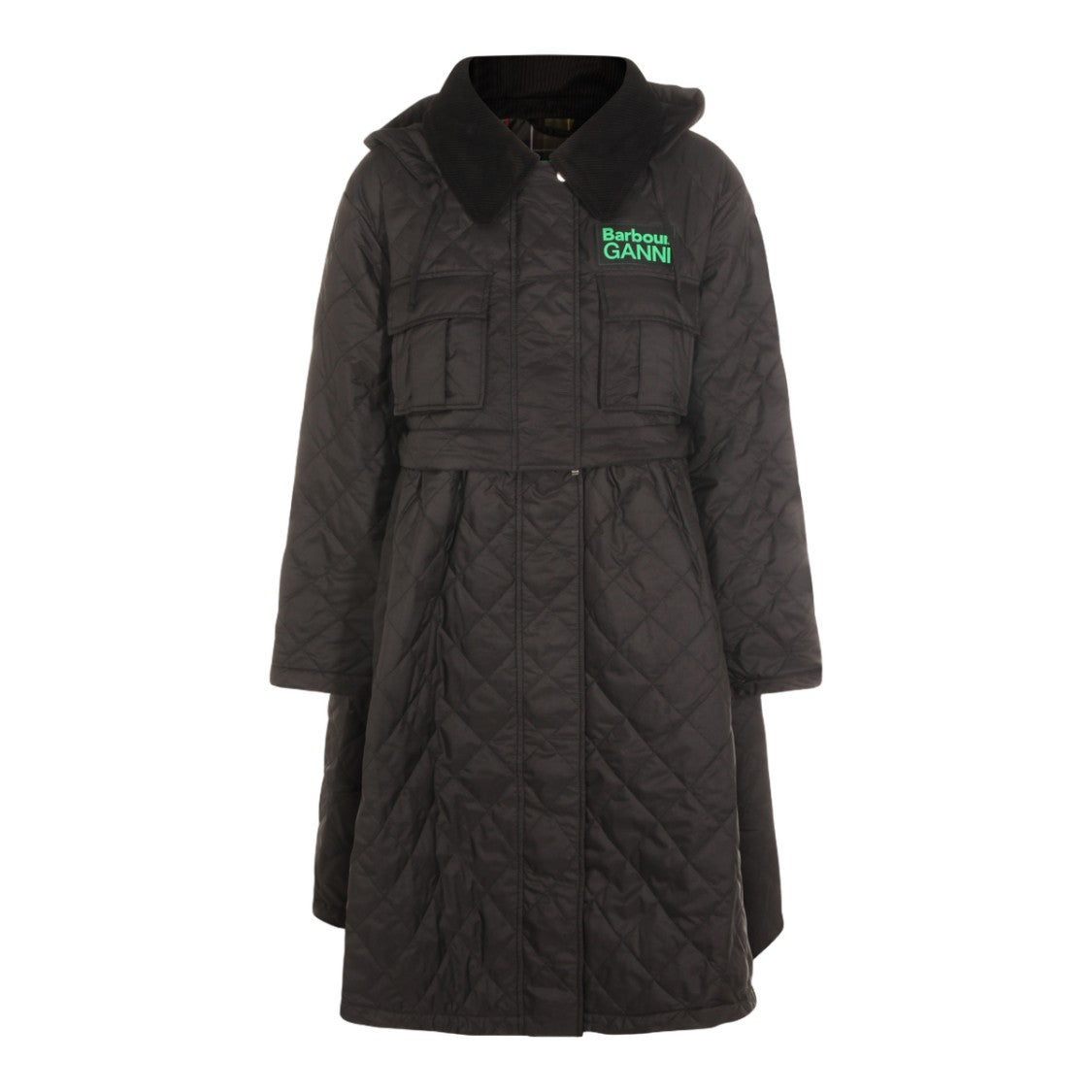 Barbour X Ganni Quilted Mid-Length Coat With Structured Collar