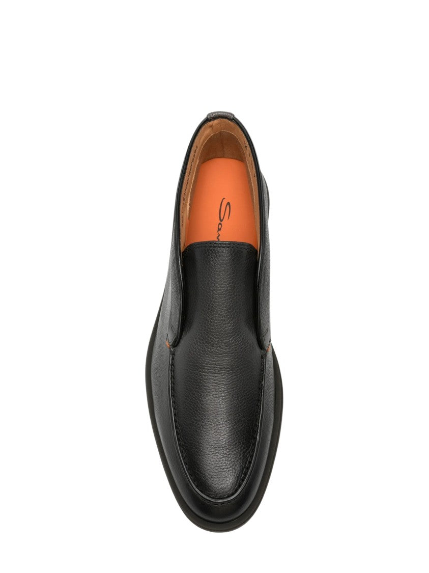 Santoni Black Detroit Leather Loafers
