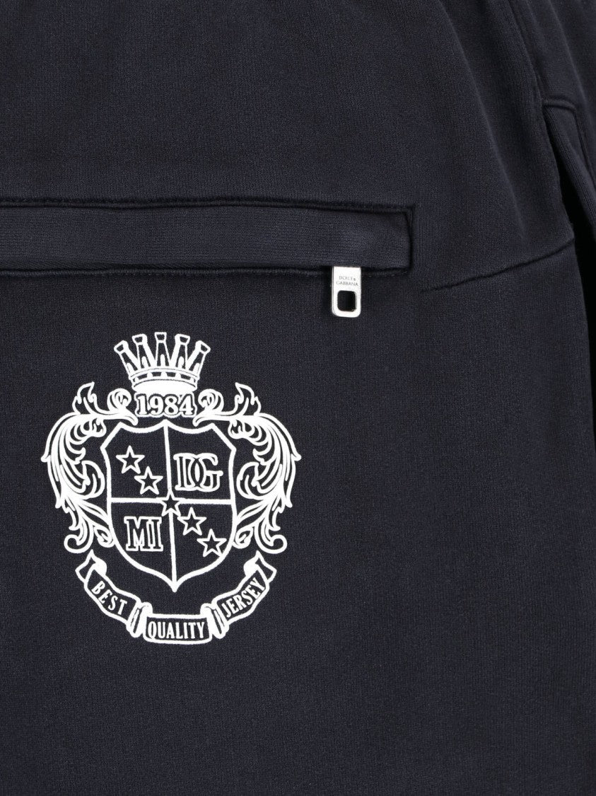 Dolce & Gabbana Black Logo Drawstring Cotton Sports Pants