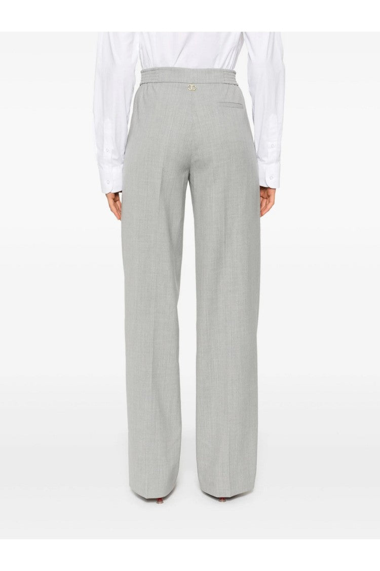 Twin-Set Grey Polyester-Wool Wide-Leg Pants
