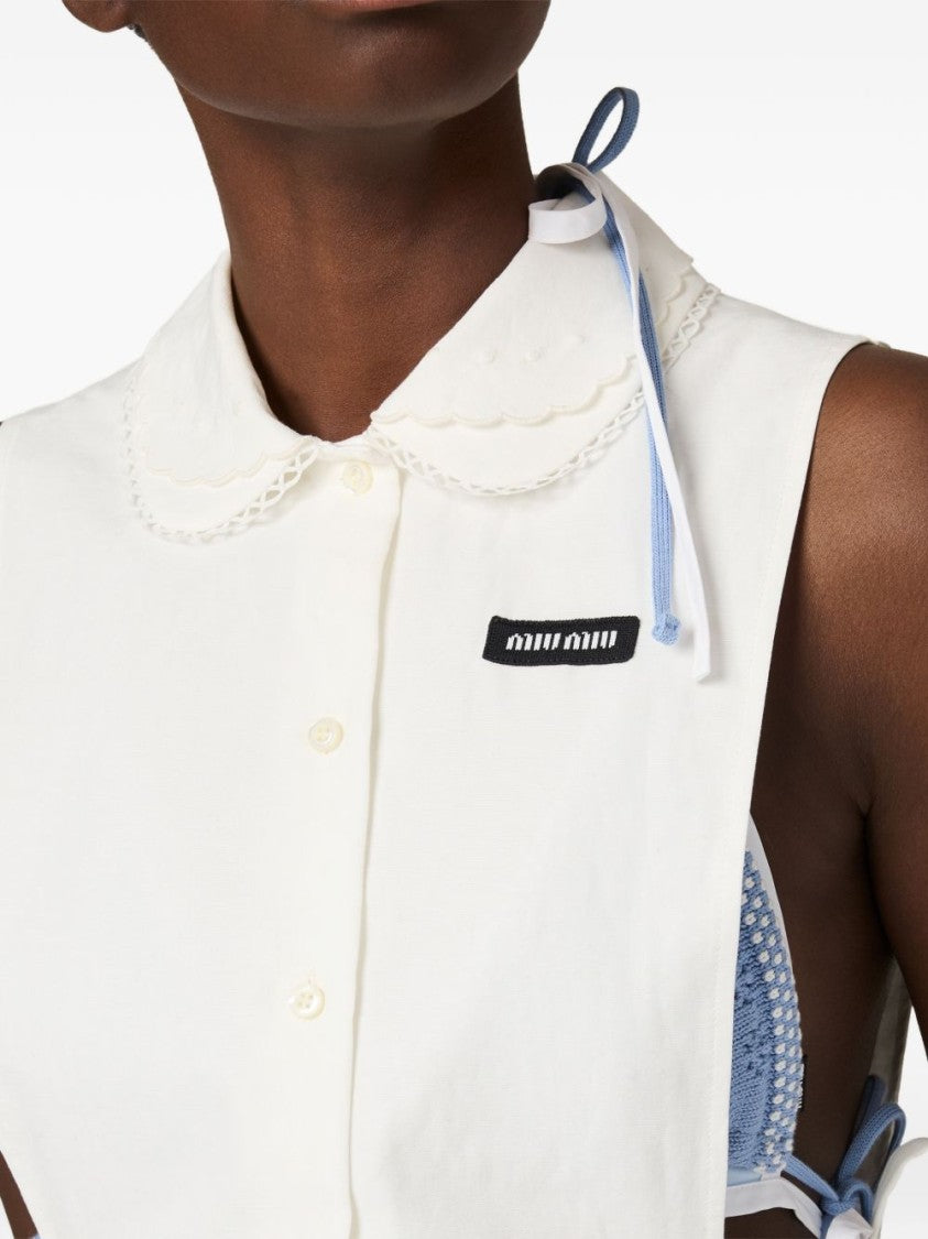 Miu Miu White Sleeveless Poplin Collar Shirt