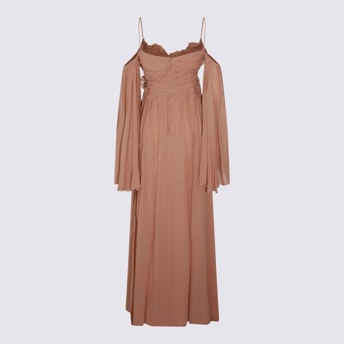 Blumarine Floor-Length Blumarine Dress With Ruffled Bodice And Off-The-Shoulder Sleeves
