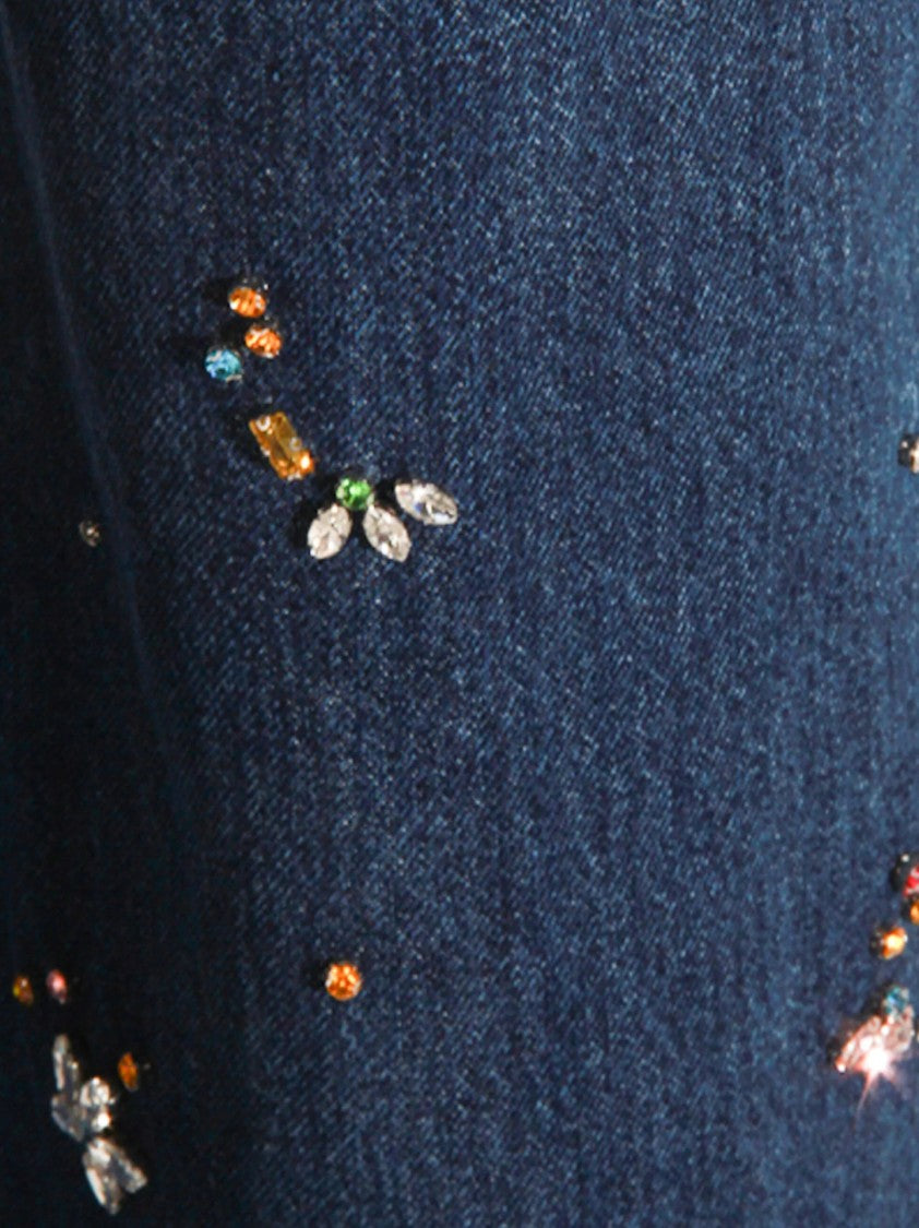 Self-Portrait Wide-Leg Denim Jeans With Floral Embellishments