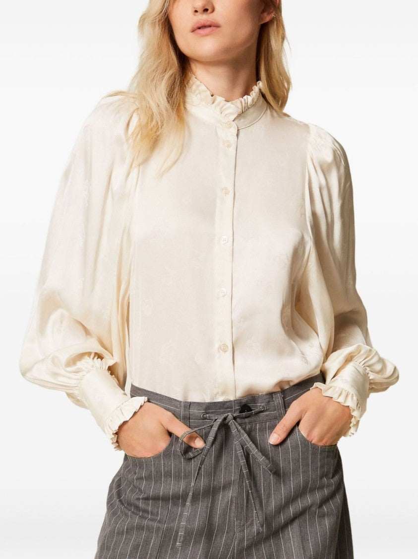 Twin-Set Floral Jacquard Blouse With Ruffled Collar