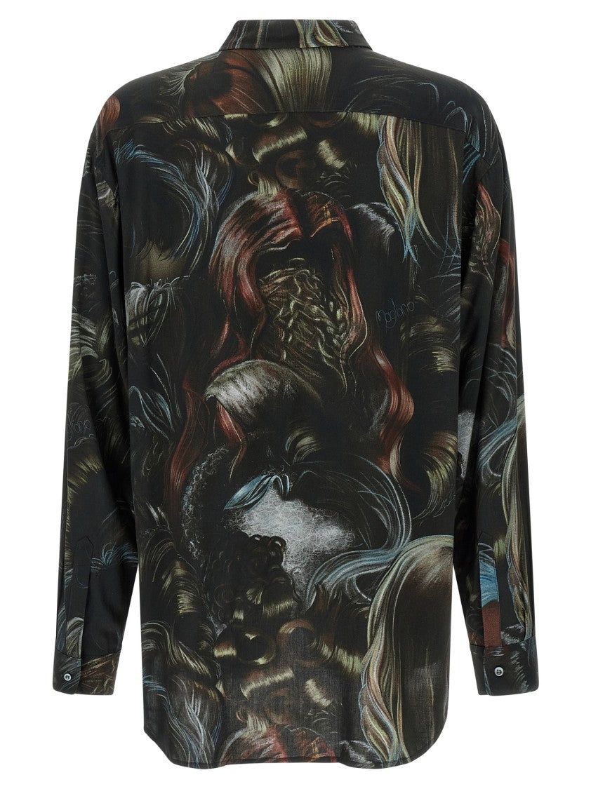 Magliano Wig Motif All-Over Print Shirt With Asymmetric Hem