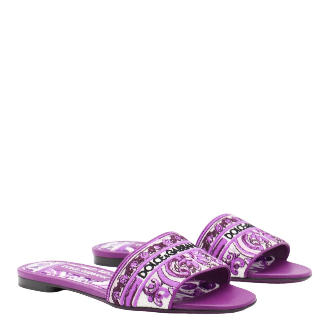 Dolce & Gabbana Floral Embroidered Purple Flat Shoes