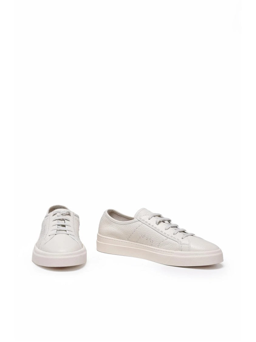 Santoni White Leather Hammered Sneakers